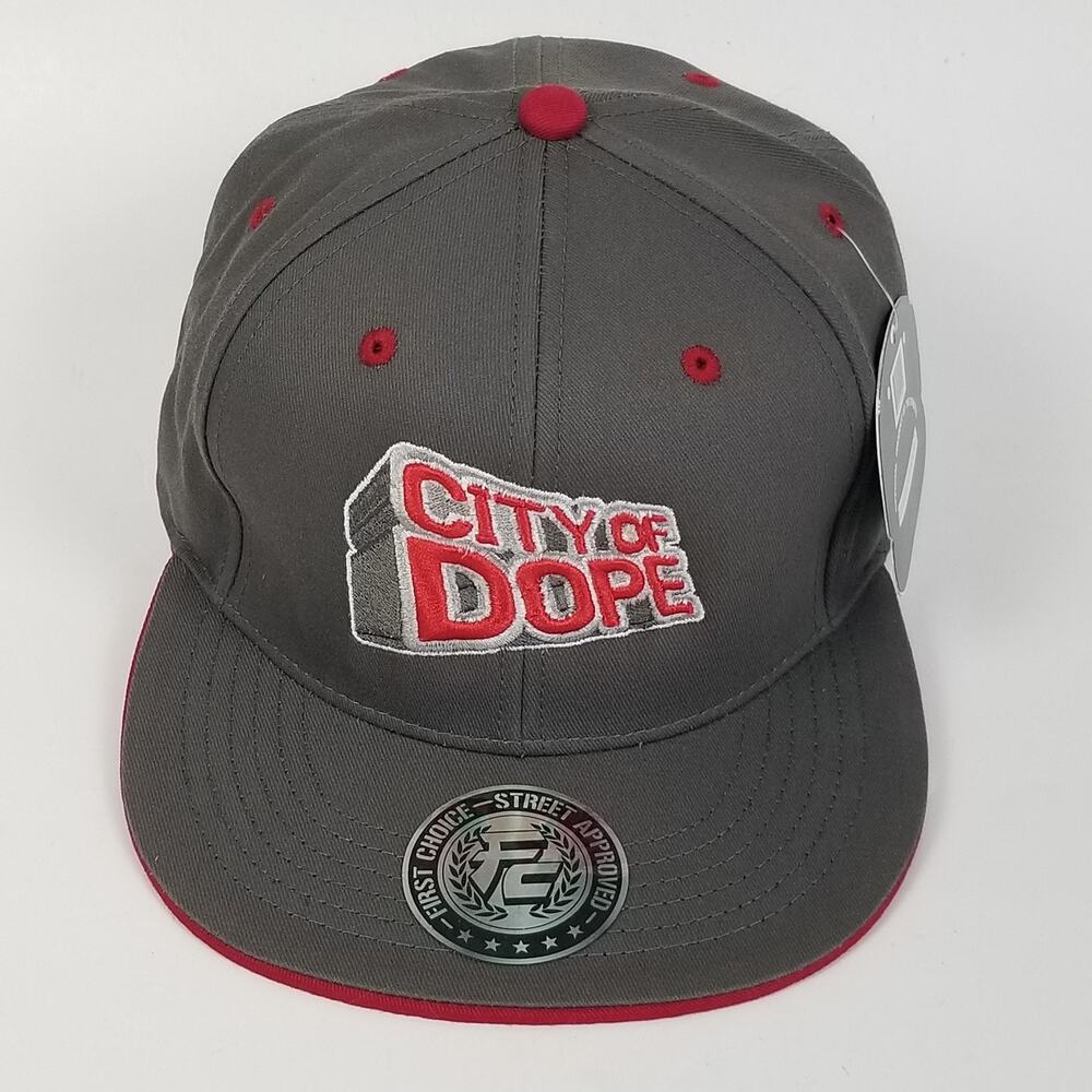 City‎ of Dope Hat Cap Snap Back Gray Red Embroidered Flat Bill Mens Streetwear